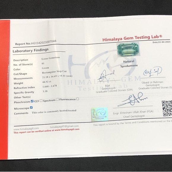 44.52 (CT)CERTIFIED Natural Green Spodumene Cut Gemstone - Picture 17 of 17